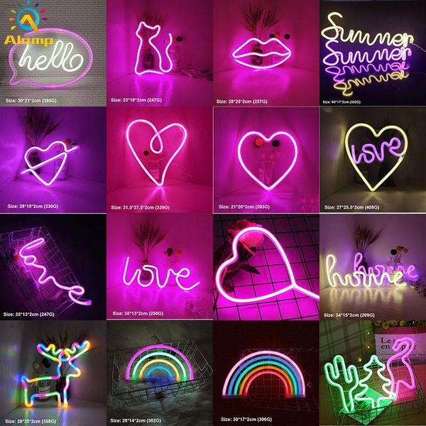 LED néon signe SMD2835 intérieur veilleuse amour coeur arc-en-ciel chat éclairage à la maison modèle USB décorations lampes de table pour vacances noël P2651