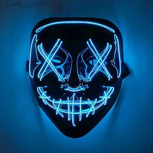 LED Neon Sign Sans Fil Effrayant Masque Rougeoyant LED Masque De Purge Lumineux Halloween Horreur Néon Light Up Cosplay Masque De Fête Fstival Costume Fournitures YQ231021