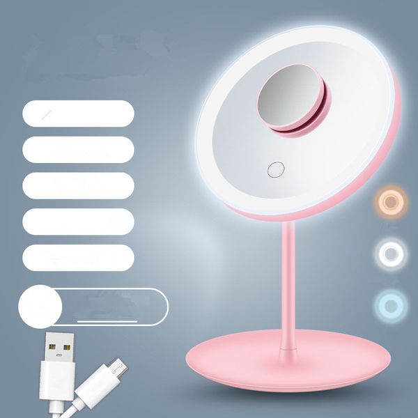 LED Next Espejos para dormitorio de estudiantes femeninas con lámpara Luz de escritorio Compensación Espejo de tocador plegable portátil Carga Salida de fábrica