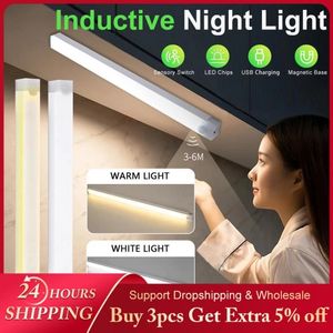 LED Night Light 10/20/30/50CM Motion Sensor Wireless USB Cabinet Night Light Wardrobe Lamp For Kitchen Cabinet Bedroom Wardrobe