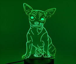 LED veilleuse 3D acrylique décor illusion Chihuahua veilleuse enfants enfant animal de compagnie chien lampe de table cadeaux de fête de mariage 5105155