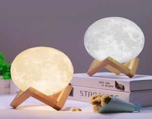 Led Night Light 3d Print Moon Lamp Luna Magic Touch Full Moonlight draagbare 2 kleuren Verander Baby Gift Lights for Home Decor2097198