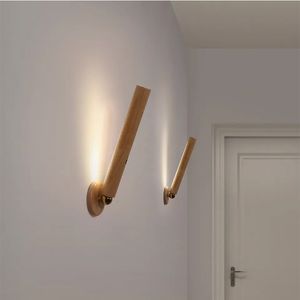 Lámpara de pared del dormitorio con luz de noche LED, lámpara de pasillo de madera creativa para sala de estar junto a la cama recargable giratoria