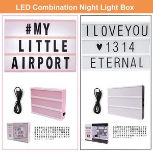 LED NIGHT LIGHT BOX Taille A4 A5 A6 DIY LIGNE DE NIGHT avec 96pcs Black Letters Card USB / PATTAGE POUR POUR LA DÉCOL D'ANNIVERSAIRE Festival