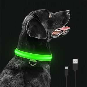 Collares para perros con luz nocturna LED, Collar luminoso impermeable recargable, Collar ajustable para perros, seguridad