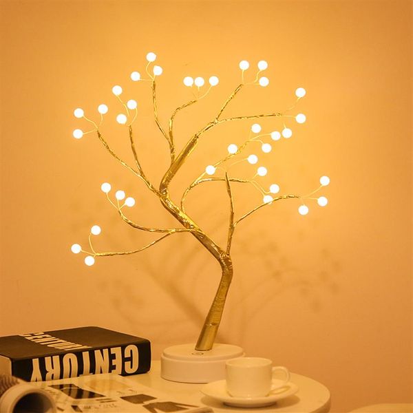 Luz de noche LED Mini árbol de Navidad Lámpara de guirnalda de alambre de cobre para el hogar Decoración del dormitorio de los niños Luces de hadas Luminaria Iluminación de vacaciones 218K