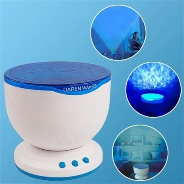 Projecteur de veilleuse LED Lampe de projection de vagues de mer bleu océan avec mini haut-parleur Lumières de vagues d'océan alimentées par USB ou alimentées par batterie LL