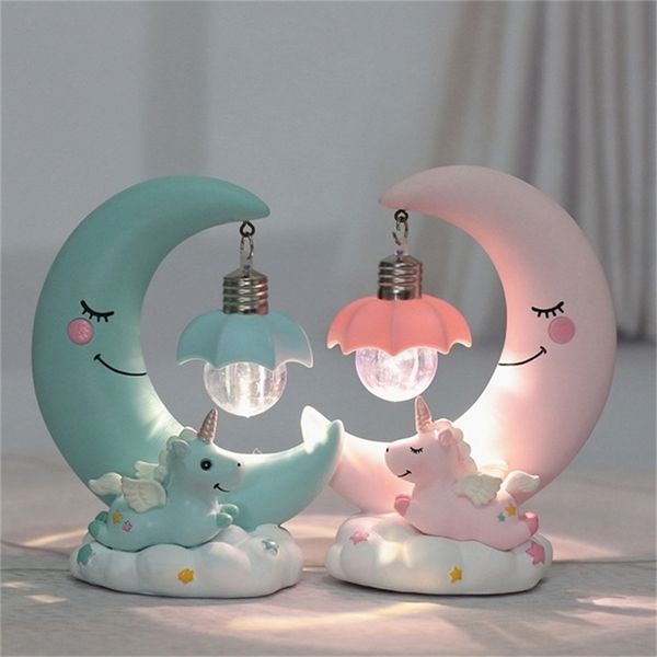 LED veilleuse résine lune licorne dessin animé bébé lampe romantique chambre décor pour enfants enfant fille jouet cadeau pour enfants mignon 220329