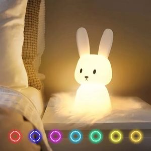 LED NIGHT Light Silicone Rabbit Touch Capteur lampe mignon Animal Light Bedroom Decor Gift For Kid Baby Child Table Lampe Home Decor 240507