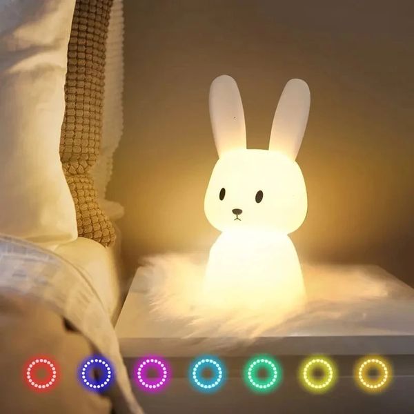 LED NIGHT Light Silicone Rabbit Touch Capteur lampe Animal Animal Light Bedroom Decor Gift For Kid Baby Child Table Lampe Home Decor 240410