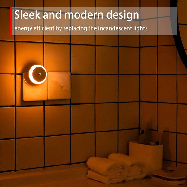 LED Night Light Smart Night Capteur Round Plug dans Mur Night Lamp Bathroom Home Kitchen Cuisine couloir Coulage de chambre à coucher