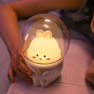 LED veilleuse espace Capsule mignon chat lapin lampe kawaii pour enfant bébé enfants chambre chevet décor lumière douce chaude cadeau lampes 240227