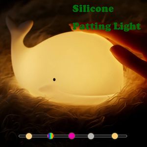 LED veilleuses dessin animé baleine forme Silicone tapotement lampe USB charge atmosphère lampes chevet décor pour enfants bébé cadeaux 240227