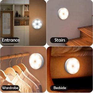 LED veilleuses USB Rechargeable rond capteur de mouvement sous armoire lumière placard lampe cuisine chambre décoration