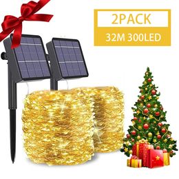 LED Outdoor Solar Lamp String Lights 100/200 LEDS Fairy Holiday Christmas Party Garland Solars Garden Waterdicht 10m Zonnedicht