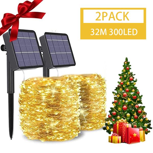 LED al aire libre lámpara solar cadena luces 100/200 LEDs hadas vacaciones Navidad fiesta guirnalda Solars jardín impermeable 10m luz Solar