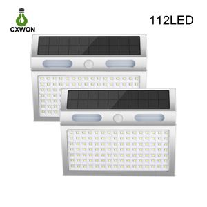 LED Outdoor Solar Wall Lights Roestvrij stalen schaal Waterdicht 4 Modi Pir Motion Sensor Solar Lamp Country House Yard