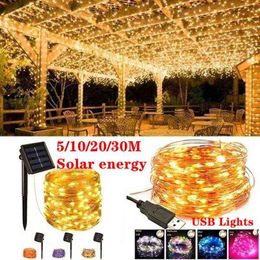 Led Extérieur Étanche Solaire Guirlande Lumineuse Conte De Fées Vacances Fête De Noël De Noël Solaire Lumière Décorative J220531