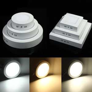 Panel de luz LED 6W 12W 18W 24W cuadrado redondo montado en superficie Downlight para el hogar escuela baño iluminación interior 85-265V