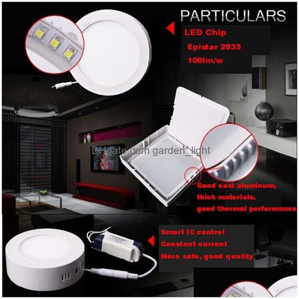 Led Panel Lights 6W 12W 18W 25W Round Square Mounted Light Downlight Lighting Plafond 110240V Drop Delivery Dh7Jn
