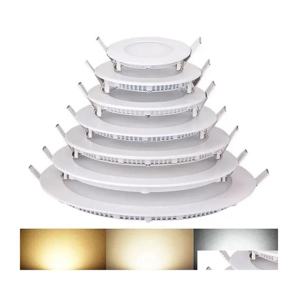 Led Panel Lights Dimmable Round Light 4W 6W 9W 12W 15W 18W 21W 110240V Plafond Encastré Down Lamp Smd2835 Downlight Avec Driver Drop Dhnta