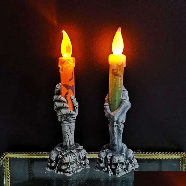 LED Party Decoration Lights Halloween Horror Skl Ghost Holding Candle Lamp Happy Holloween pour la maison Hauted House Ornaments Drop Deliv DH2P9
