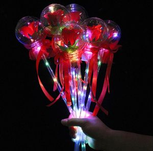 LED Party Favor Decoration Light Up Glowing Red Rose Flower Wands Bobo Ball Stick para la boda Día de San Valentín Atmósfera Decoración SN4996