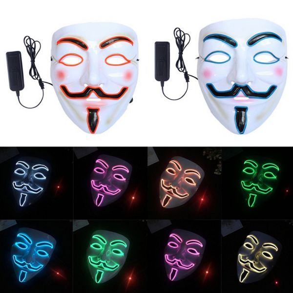 Máscaras de fiesta LED V para Vendetta Anonymous Guy Fawkes Party Cosplay Mascarada Dress Up Mask Fancy Accesorio de disfraz para adultos 929