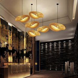 LED Pendnat Light Bamboo Lantern Design Chandelier Retro 40cm Chandelier Ceiling Lighting