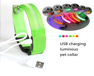 LED-halsband voor huisdieren Oplaadbaar via USB LED-halsband Nachtveiligheid Knipperende nylon nylon halsband voor puppy's met opladen via USB-kabel1205528