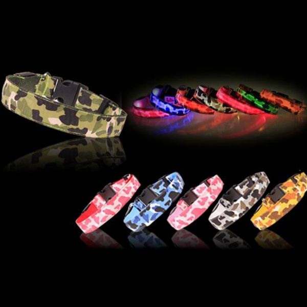 LED collar de perro mascota camuflaje Color Light-up intermitente Collar Nylon eléctrico Pets Cat Collar de perro 2.5cm ancho