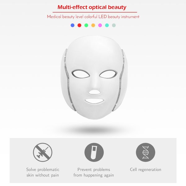 LED Photon Beauty Device 7 Couleurs Led Masque Facial Thérapie par la lumière Soins Du Visage Anti Acné Cou Anti-Rides Machine Anti-âge Rajeunissement De La Peau usage domestique mini type en solde