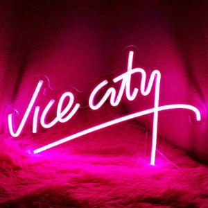 LED Pink Vice City Neon Sign Led Lights Bedroom Letters USB Powered Game Room Bar Party Indoor Home Arcade Shop Wall Decor HKD230706