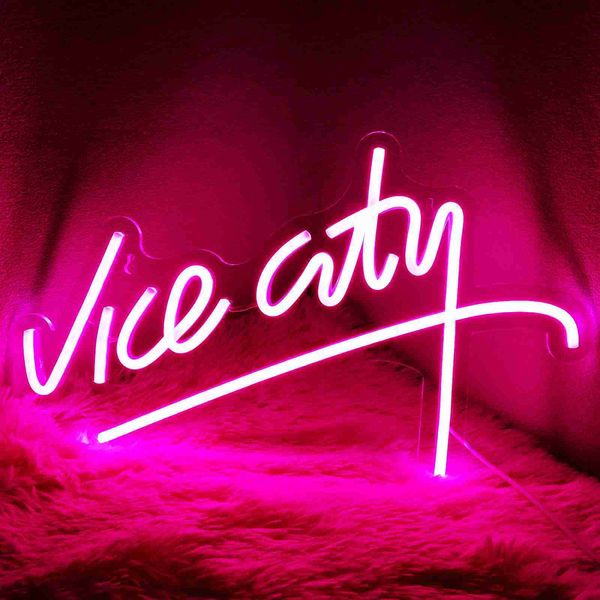 LED Pink Vice City Neon Sign Luces Led Dormitorio Letras USB Powered Game Room Bar Party Indoor Home Arcade Shop Decoración de pared HKD230706