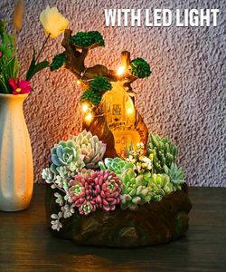 Plantes LED Pottes de fleurs de pot contenant un récipient de bricolage succulent décoré avec un mini décor de maison de jardin de fée suspendu C11151042006