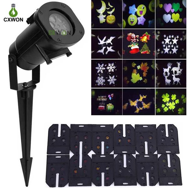 Projecteur LED lampe 12 diapositives étanche extérieur mobile paysage jardin lumière noël vacances Halloween lumière projecteur