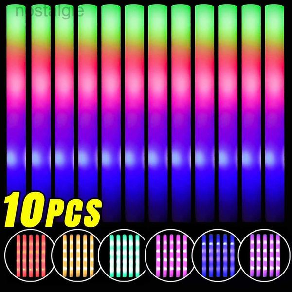 Jouet rave LED 1 / 10pcs LED Glow Sticks Colorful RGB Fluorescent Mousse Stick Party Rave Tube Glowing Light Birthday Anniversaire Mariage de mariage Décoration 240410