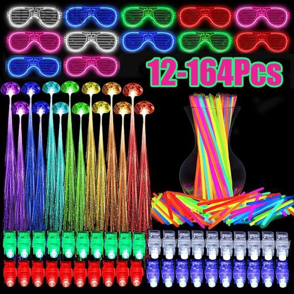 Led Rave Toy 12-164pcs Favores de fiesta Light Up Glasses Led Glow Sticks luces de dedo luces Led Barrettes para Glow Party 240410