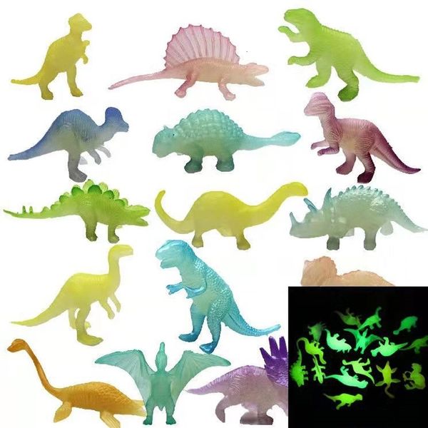 Led Rave Toy 12 Unids Dinosaurio Luminoso Jurassic Park Party Bag Glow In The Dark Juguetes Para Niños Mini Animales Modelo Set Juguetes 230605