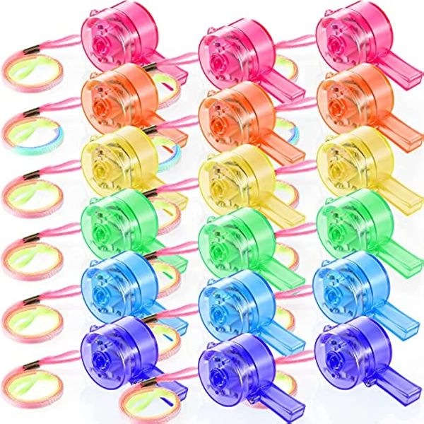 Led Rave Toy 18pcs LED Light Up Whistle Glow Sifflets Lumineux Jouets Pendentif En Vrac Glow In The Dark Faveurs Collier De Fête D'anniversaire Cadeaux Pour Enfants 231030