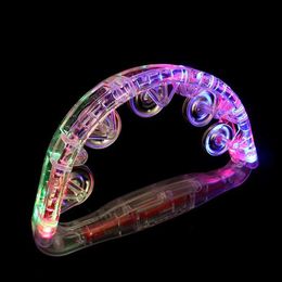 LED RAVE Toy 1pc LED Tambourine Clear Light Up Sensory Toy Flashing Tambourine Musical Instrument Shaking speelgoed voor festivals Verjaardagsfeest 240410