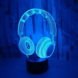 Led Rave Speelgoed 3D DJ Hoofdtelefoon Nachtlampje Led Touch Schakelaar Decor Tafel Bureau Optische Illusie Lampen voor Kinderen Speelgoed Liefde Verjaardagscadeaus 231109