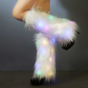 LED RAVE Toy 40 cm overdreven Disco Club Imitatie Wool Boots Plush Long Lighted Stage Performance Bont Ploffy High Leg Guards Vrouw D240527