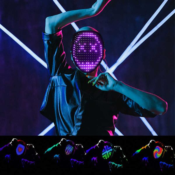 Led Rave Toy Bluetooth Máscara luminosa; Adultos USB Recharge Light up Mascarilla para Masquerade Christmas Cosplay rave Party Y2303