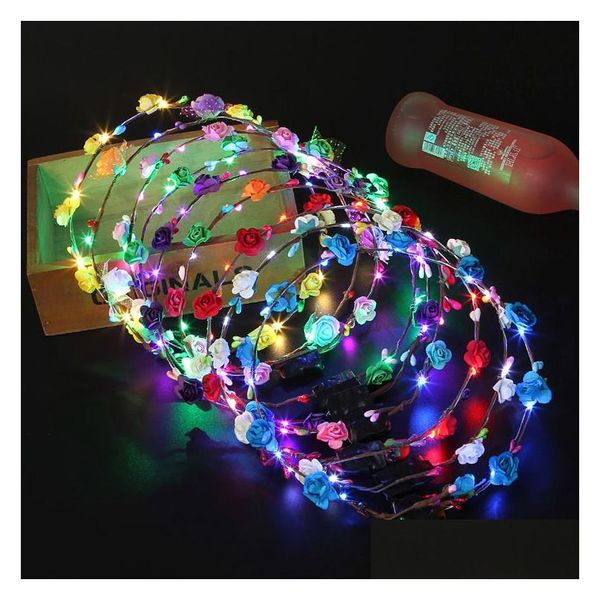 LED RAVE Toy Lights Brilling Wreath Garland Garland Diadenta de la diadema Decoración de neones Luminoso Cabello Drop de entrega Juguetes Regalos Lig DH3B4