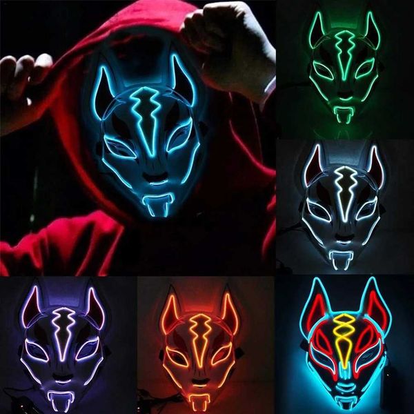 LED Rave Toy Halloween Led Fox Drift Mask Mask de luz fría Masilla de brillo de juego de juegos de juego de juego de juego Masquerada Carnival Full Face Set 240410