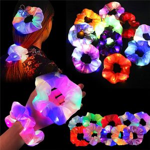 Led Rave Toy LED Hair Scrunchies Light Up Hair Scrunchie Elastic LED Light Women Girls Hair Bands for Halloween Christmas Party