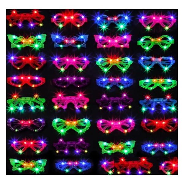 Led Rave Toy Light Up Lunettes Enfants Flash Papillon Étoile Coeur Formes Obturateur Ombre Changement De Couleur Concert Anniversaire Vacances Noël Hal Dhy6P