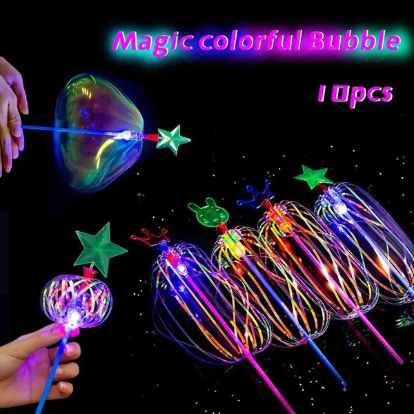 LED rave jouet arc-en-ciel magique de bâton de bâton de bâton de bulle LED Bubble Fleur colorée brillante trimelle légère jouet jouet spécial lampe de poche Projecteur 240410