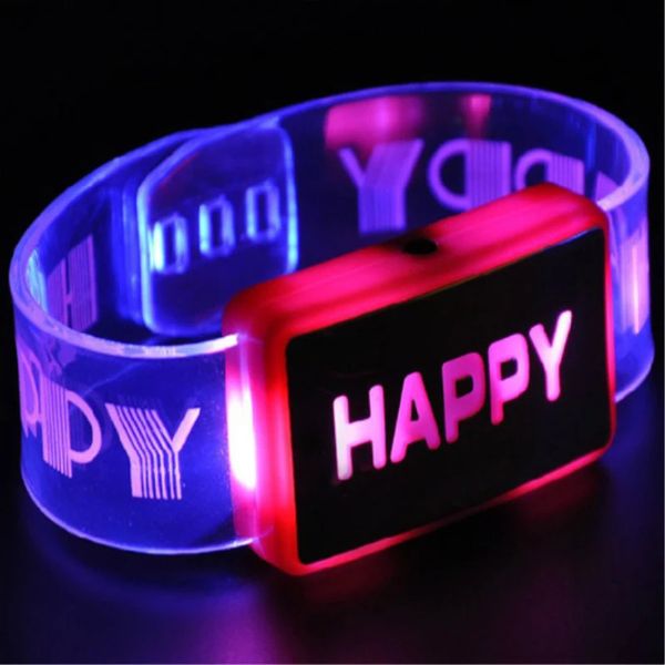 Led Rave jouet bracelets de poignet Led danse Led Light Up jouets lueur heureux Bracelet clignotant bracelet jouet Festival de Noël événement fête fournitures 231109